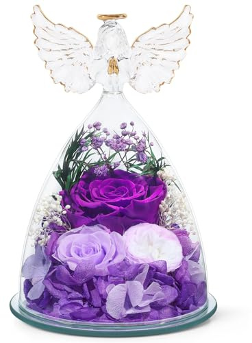 FIACO Gifts for Mom Women Birthday Preserved Rose in Glass Angel Figurine Forever Fresh Flower for Delivery, Mothers Day Flowers Gifts for Grandma Wife Daughter Friends