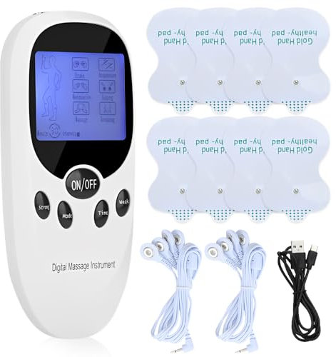 AVCXEC TENS Gerät Schmerztherapie, 2 Kanäle TENS/EMS Reizstromgerät mit 6 Modi und 11 Intensitäten, Muskelstimulator mit 8 Stück Elektroden Pads für Arthritis, Schmerzlinderung und Muskelaufbau