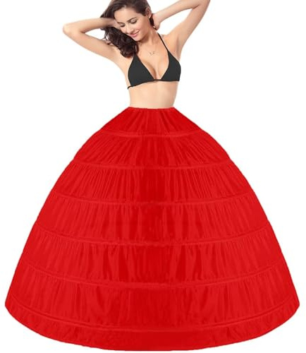 Generico Sottogonna Sposa Crinolina 6 Cerchio Sottoveste Abiti da Matrimonio Lunghezza al Pavimento Sottovesti e Sottogonna 6 Hoops Petticoat Carnevale Gonna Sottogonne Mezza Gonne Slips(Rosso,32)