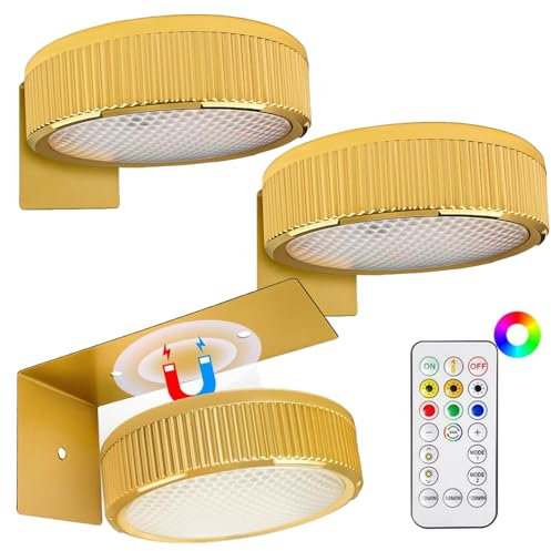 Hojalis 3 Pcs Picture Lights for Wall, Battery Operated Painting Lamp with 3 Color Temps & Remote Contro, Magnetic LED Rechargeable Wireless Art Picture Frame Lights, Wall Light for Paintings(Gold)