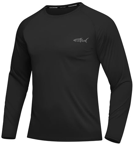 DEHORU Men's UPF 50+ Long Sleeve Rash Guard Swim Top UV Shirt(BK S) Black