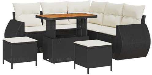 vidaXL Trädgårdsoffset 8 pcs Svart konstrotting, Modulärt trädgårdslounge-set, modern rattan-soffa, akaciaträ utemöbler, väderbeständig avkoppling