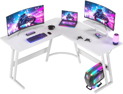 JUMMICO Gaming Tisch L Form 120x120cm, Eckschreibtisch für Gaming,Schreibtisch L Form Mit Monitorständer, Weiß