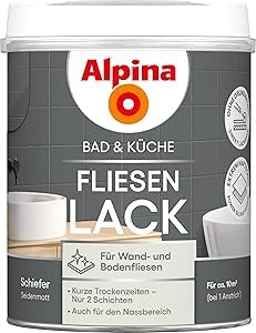 Alpina Bad & Küche Fliesen-Lack Schiefer – seidenmatter Fliesenlack für Wandfliesen im Innenbereich, feuchtraumgeeignet & streichfertig, ideal für Badezimmer, Küche & WC – 0,75 L