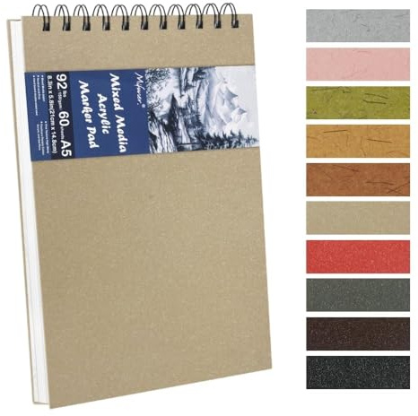 8.3x5.8 Sketch Book, Top Spiral Bound Sketch Pad, 60sheets 92lb/150gsm Bright White Paper, Acid-Free Mixed Media Paper for Painting, Dawing & Art Supplies. B-Beige