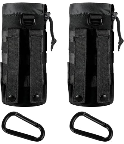SGYKJ Lot de 2 Porte-Bouteilles Tactiques, pour Ceinture Porte-Bouteilles Molle, Sac à Dos Portable avec Cordon de Serrage, Ceinture -Bouteilles de Camping + 2 mousquetons
