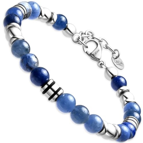 Dada Gioielli - Herrarmband i natursten, 6 mm, Onyx, sodalit, tigeröga, svart obsidian, röd jaspis, turkos - mycket starkt armband, Taglia Unica, Rostfritt stål, Ingen ädelsten