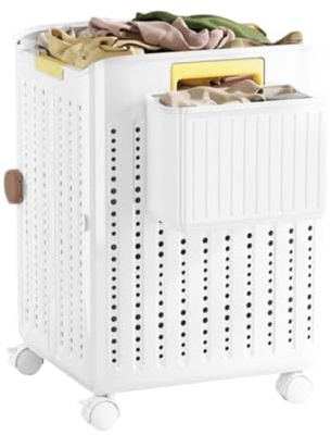 Siuwddee Cesto de Ropa con Ruedas,Contenedor Rodante Para Ropa Sucia Y Lavandería | Cubo de Almacenamiento Plegable para Espacios Reducidos en Habitación Baño Hogar Residencia Universitaria