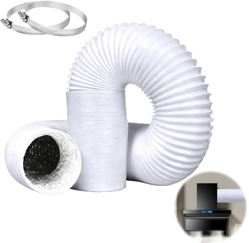 4inch x 10ft (3M) Air Conditioning Hose Ducting Tumble Dryer Vent Hose, Aluminium 100mm Ducting, Wide Long Flexible Aluminium PVC Air with 2 Clamps for Extractor Fan Tumble Dryer(White)
