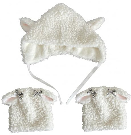 Joygoodta Lammmütze und Beinstulpen-Set, niedliche Cartoon-Schafmütze mit Riemen, Y2k-Winter-Kopfbedeckung, Cosplay, Foto-Requisiten, Partyzubehör