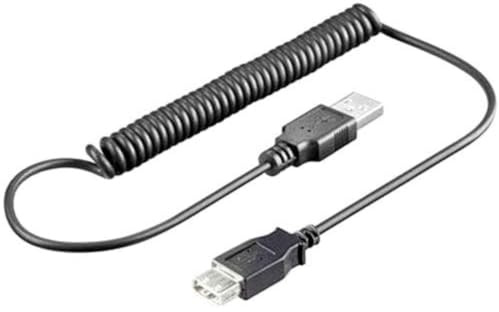 PremiumCord Câble d'Extension USB 2.0 Spiralé 1 m, Câble de Données Haut Débit Jusqu'à 480 Mbit/s, Charge, USB 2.0 Type A Femelle vers Mâle, 2x Blindé, Couleur Noir, Longueur 1 m