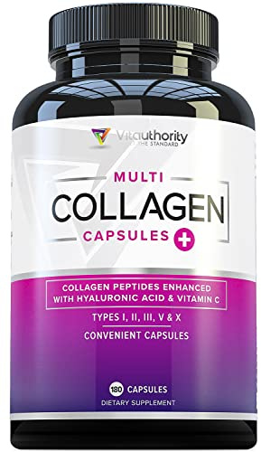 Multi Collagen Peptides Capsules for Women - Hydrolyzed Collagen for Women Pills with Types I II III V & X plus Vitamin C & Hyaluronic Acid for Beautiful Hair Skin and Nails - 60 Servings