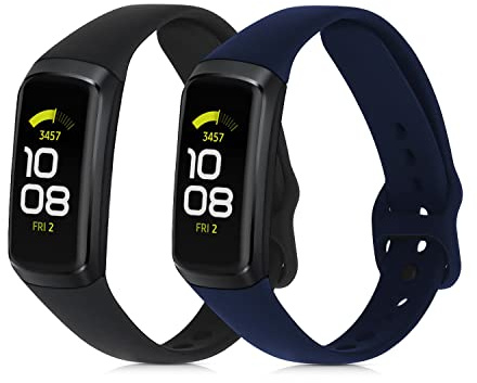 kwmobile 2X Uhrenarmband für Samsung Galaxy Fit (SM-R370) Armband - Fitnesstracker Band Set aus TPU Silikon - Ersatzarmband Smartwatch - Schwarz Dunkelblau