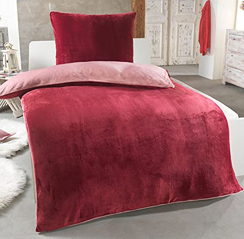 DreamHome Biancheria da letto invernale in pile Nicky-Teddy 'Cashmere Touch' 135 x 200 cm, colore rosso vino rosa antico