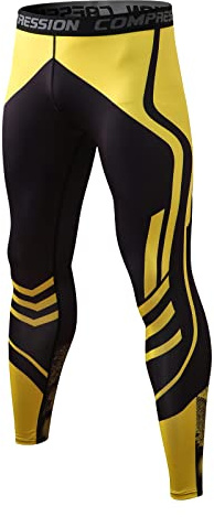 Yishengwan Uomo Leggings Sportive Asciugatura Rapida Calzamaglia Pantaloni da Compressione Running Tights per Jogging Fitness Palestra Giallo XXL