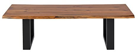 SAM Esszimmerbank 140x40 cm Dallas, Akazienholz cognacfarben, Massive Holzbank mit echter Baumkante, Baumkantenbank mit U-Gestell Schwarz, Sitzbank mit 26 mm Platte