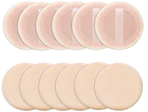 Sibba Makeup Puderquaste 12 Stück Runde Velours Gesicht Schwämmchen Make-up Kompakt Body Container Einstellung Gepresste Mischung Foundation Creme Make Up Band Strap Schwamm Kissen Applikator (Haut)