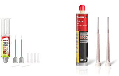 Fischer FILL & FIX Ripara fori Tasselli e Fissaggi su Muro e Legno, Siringa Colla di Montaggio, Include 4 Tasselli a Rete, 51098 & T-Bond Pro.1, Tassello Chimico in Resina Hybrid, 71778