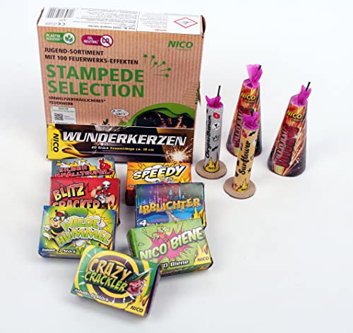 vama 100 Effekte Jugendfeuerwerk Mix von Nico - umweltfreundlich da Plastik reduziert - Silvester Feuerwerk Jugendfrei