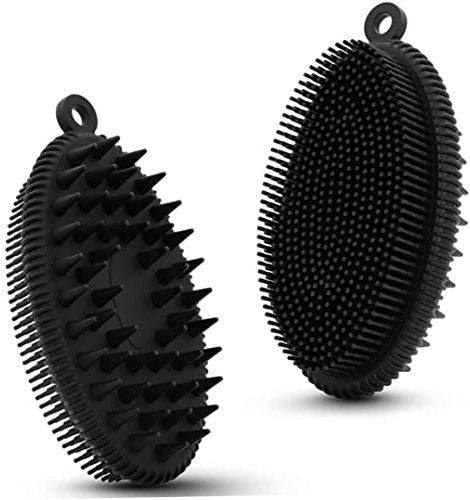 Duschskrubbare exfolierande kroppsskrubbare silikon kroppsborste mjuk luffa 2-i-1 kroppsborste för kvinnor män dusch lätt att rengöra lätt torr upphängbara svarta kroppsborstar