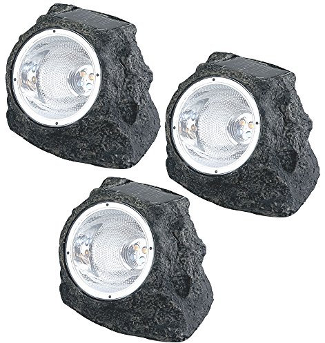 Gartendeko Lampen Steinoptik Solarlampen für Außen Garten LED Terrassen Dekoration Solar, Kunststoff grau, 2x LED 3000K, LxBxH 16,5x12,3x10,5 cm, 3er Set