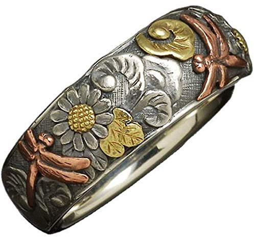 Jude Jewelers Retro Vintage Hammered Dragonfly Lotu Leaf Flower Wedding Anniversary Statement Band Ring (13)