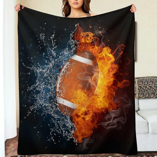 American Football Blanket 3D Print Throw Blanket White Ball in Fire and Water Soft Blankets Baseball Gifts for Kids Boys All Season Couch Bed Sofa Home Decor (American Football,50Ă40)