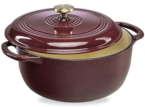 Best Choice Products 7.5 Quart Enamel Cast-Iron Round Dutch Oven, Family Style Heavy-Duty Pre-Seasoned Cookware for Home, Kitchen, Dining Room, Oven Safe w/Lid, Dual Handles - Cabernet Red