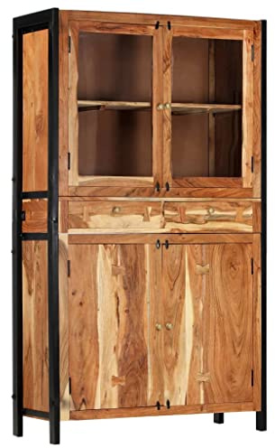vidaXL Highboard in Solid Acacia Wood with Vintage Design - Handmade Cabinet with Ample Storage - 39.4x15.7x68.9 - Retro Style Wooden Sideboard - Brown