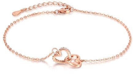 Candyfancy Herz Armband für Damen Silber 925 Rosegold Herz Silberarmband Verstellbare Armbänder Armkette Geschenke für Frauen Mädchen Freundin Mama