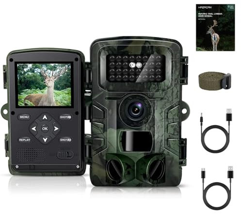HAZACAM Caméra de Chasse Vision Nocturne, 1080P HD Infrarouge Camera Animaux Piege Photographique LCD Camera de Chasse Nocturne Exterieur Étanche No Glow Invisible Surveillance