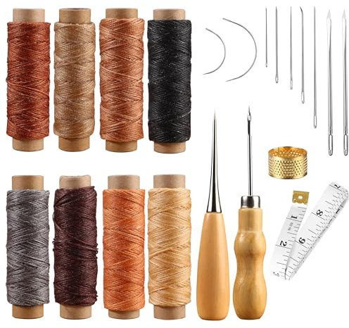 Leder Wachsfaden Cord Nähen Wachsfaden Wachsgarn Gewachst Sattlergarn Ledernähset Hand Ledernadeln Nähzubehör für Lederhandwerk DIY Sewing Craft and Nähen 21Pcs