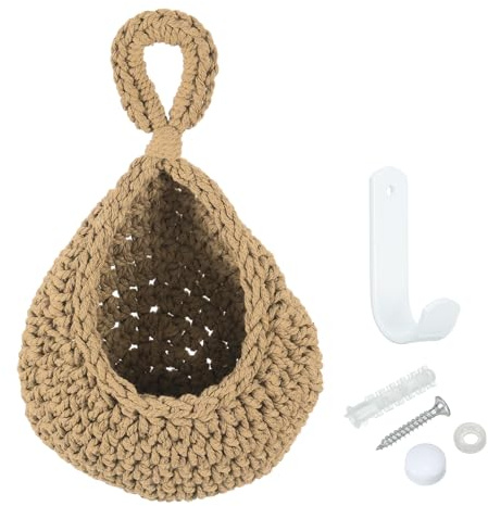 PATIKIL Hanging Fruit Baskets for Kitchen Mini Size Teardrop Home Decor Storage Hand-Woven Hanging Baskets for Garlic Potato Vegetable, Brown