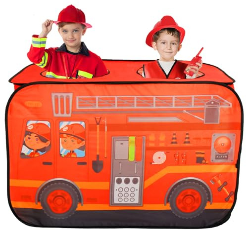 Pop Up Fire Truck Tent - Waterproof Foldable Firetruck Toy for Kids - Easy Set Up Educational Play Firefighter Tent With Steel Ring for 2-3 Toddlers Indoor and Outdoor