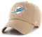 '47 NFL Miami Dolphins Clean Up Unisex-Baseballkappe, Verstellbarer Riemenverschluss, Einheitsgröße, Team Logo, Farbe Khaki