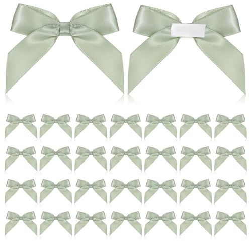 Lot de 30 nœuds en satin vert de 5 cm - Autocollants - Pour emballage cadeau - Avec pastilles adhésives - Décorations pour fêtes d'anniversaire, travaux manuels