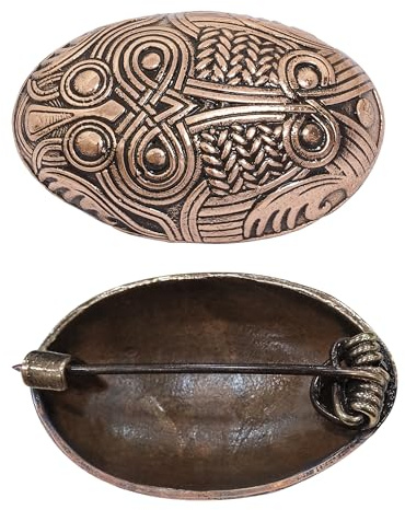 Lord of Battles solid brons viking sköldpadda brosch – nordisk oval brosch med stift, förlorat vaxgjutning, autentiska replika smycken, Standard, Brons, Copper Sunstone