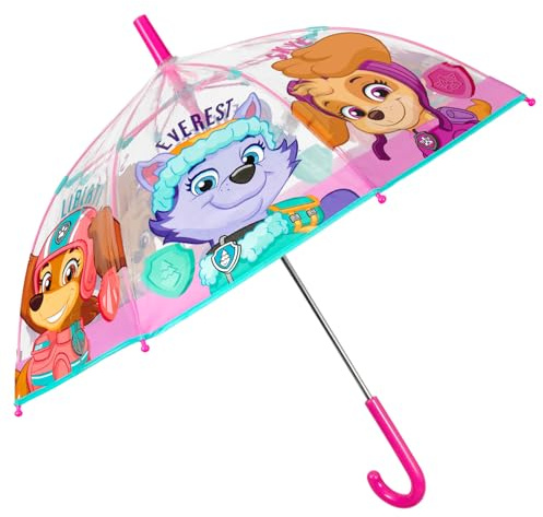 PERLETTI Ombrello Trasparente Bambini 3 4 5 Anni con Apertura Manuale - Ombrellino Bambina Paw Patrol Antivento - Ombrello Pioggia Bimba a Cupola Resistente Skye Everest - Diametro 69 cm (Rosa)