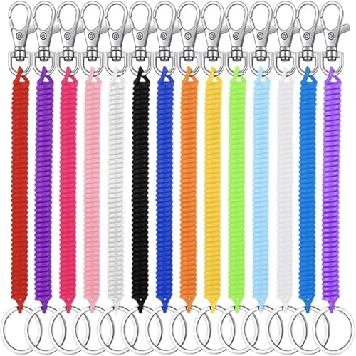 HoAhaMay 14 pièces Porte-clés en spirale, porte-clés à ressort en plastique, Porte-clés en spirale rétractable pour hommes, femmes et adultes pour l'extérieur, le travail, les clés (14 couleurs)