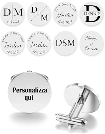 Zysta Gemelli Personalizzati Inicisione Nomi Iniziali per Uomo in Acciaio Inossidabile Gemelli Camicia Polsino Personalizzabili con 8 Modelli Matrimonio Festa del Papà Business Commerciale (Argento)