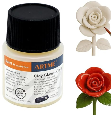 ARTME Vernis pour Argile – 60ml Finition Brillante pour Argile Polymère, Argile Auto-durcissante et Poterie – Couche de Protection Transparente – Séchage Rapide et Application Facile – Flacon 50x32mm