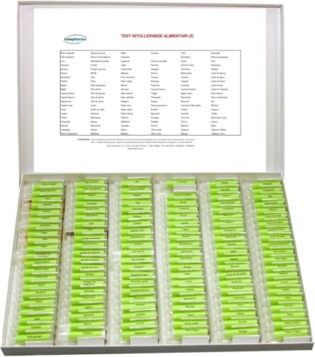 KINEPHARMA Kit di Intolleranze Alimentari per il Test Kinesiologico su Persone Intolleranti | Kit da 125 Fiale Test con Riso, Latte, Verdura, Frutta, Alcol (Vedi Alimenti nelle Immagini) Test II