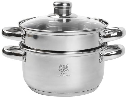 KARL HAUSMANN Cuit-Vapeur Inox - 2.1L - 18cm - Casserole Vapeur Argentée - Cuisson Vapeur Compatible Induction - Cuiser Vapeur Pommes de Terre - Cuiseur Vapor Inox avec Insert - Faitout Steam Cooking