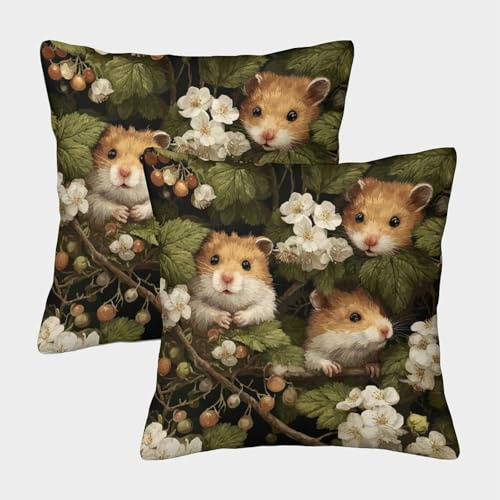kaiyun 2 Pack Cute Hamster Pillow Case 50x50cm 3D Printing Gooseberry Bushes White Flowers Cushion Cover,home Decoration Sofa Cushion