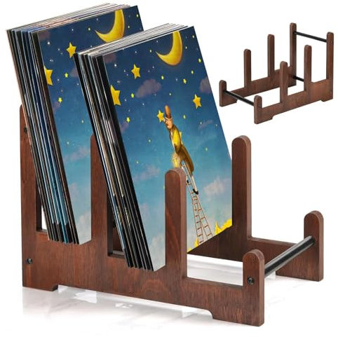 Generico Archiviazione Dischi - Portadischi per Vinili in Legno | Scaffale A 3 Livelli Per Scrivania Organizzatore Di Foto Per Libri Da Libreria