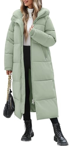 Yuson Girl Abrigos Mujer Invierno Largo Chaqueta Acolchado con Capucha Gruesa Cálido Abrigo Otoño Invierno Elegante Cazadora Cremallera Parka Viento Outwear con Bolsillos(Verde claro, L)