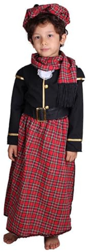 Jaskdconsy Costume da scozzese, cinque pezzi, set tradizionale da kilt con parte superiore della gonna, berretto e fascia, travestimento completo per carnevale