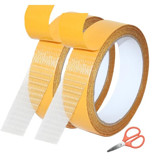 2 rullar dubbelsidigt tygband, 2,5 cm x 10 m fållband för strykning, matttejp utan sömnad strykning, stark dubbelsidig vävtejp för mattor gardiner kläder läder och textilier