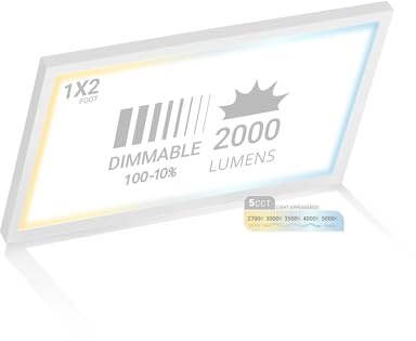 NUWATT 1x2 FT LED Flat Panel, 5CCT 2700K/3000K/3500K/4000K/5000K Selectable, 2000LM, 22W, Internal Driver, Dimmable, 120V, CRI90, 1 x 2 Surface Mount Panel, 12x24 Flush Mount LED Light, 1 Inch Thin