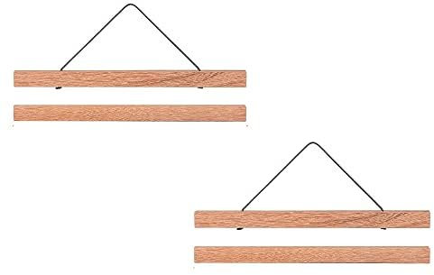 ZORR 2er Set 21cm Magnetisch Posterschiene A4, Bilderrahmen aus Teak für Wandbilder, Photos, Posterleiste Holzrahmen Bilderleiste Klemmleiste